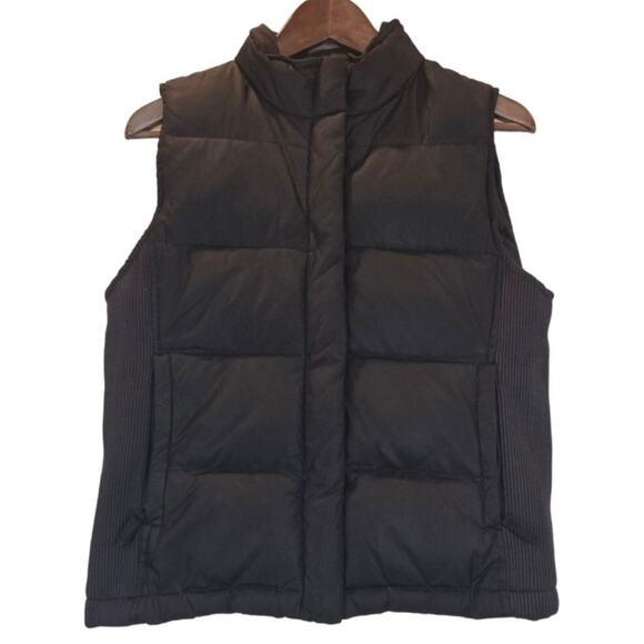 Gap Down Filled Puffer Vest Black Womens Small Hip Length Mock Neck Recycled - Picture 1 of 9